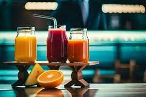juice on a tray with orange and orange juice. AI-Generated photo