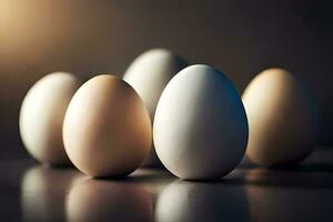 five eggs are lined up in a row. AI-Generated photo