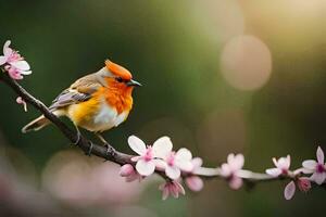 photo wallpaper bird, the sun, spring, flowers, the bird, the bird, the bird. AI-Generated