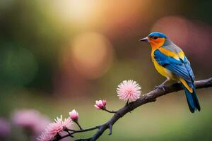 photo wallpaper the sky, bird, flowers, the sun, bird, bird wallpaper, bird wallpaper. AI-Generated