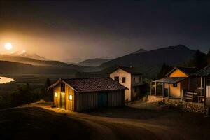 foto fondo de pantalla el cielo, montañas, el sol, el luna, el montañas, el aldea,. generado por ai