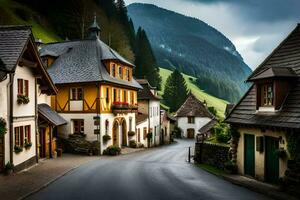 foto fondo de pantalla el cielo, montañas, camino, casas, el aldea, Alemania, Alabama. generado por ai