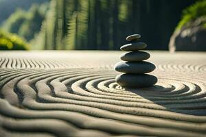 a stack of rocks in a zen garden. AI-Generated photo