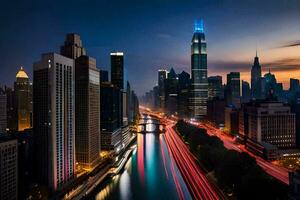 the chicago skyline at dusk. AI-Generated photo