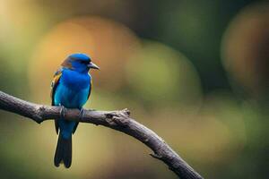 un azul pájaro sentado en un rama. generado por ai foto