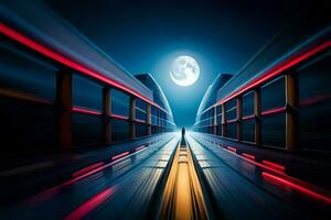 a train is going through a tunnel at night. AI-Generated photo
