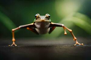 a frog with its legs spread out. AI-Generated photo