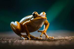 a frog is standing on its hind legs. AI-Generated photo