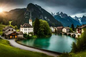 el pueblo de Suiza. generado por ai foto