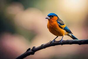 un vistoso pájaro se sienta en un rama. generado por ai foto