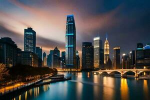 the chicago skyline at night. AI-Generated photo