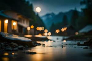 photo wallpaper the moon, water, mountains, the night, the river, the moon, the. AI-Generated