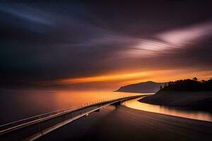 a long exposure photograph of a bridge over the ocean. AI-Generated photo