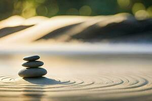 a stack of stones on the beach. AI-Generated photo