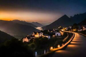 un largo exposición foto de un la carretera en el montañas. generado por ai