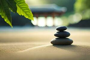 a stack of stones in the sand. AI-Generated photo