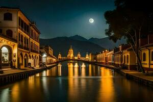 photo wallpaper the moon, water, buildings, river, bridge, bridge, china, the. AI-Generated