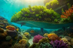 a coral reef with fish and plants. AI-Generated photo