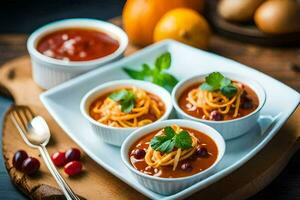 cranberry chili soup in a white bowl with a spoon. AI-Generated photo