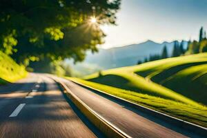 un la carretera con arboles y césped en el antecedentes. generado por ai foto