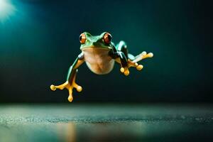 a frog jumping in the air. AI-Generated photo