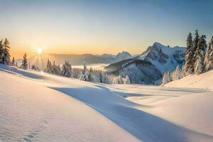 el Dom sube terminado un Nevado montaña rango. generado por ai foto