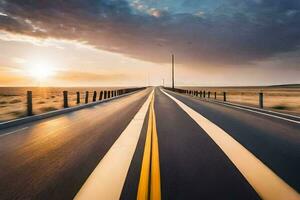 un largo vacío la carretera con el Dom ajuste en el distancia. generado por ai foto