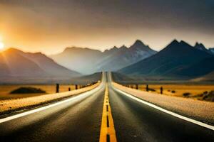 a long road with mountains in the background. AI-Generated photo