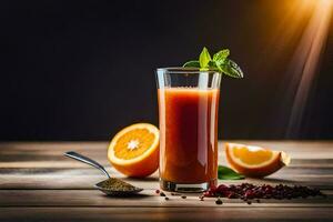 a glass of juice with oranges and spices. AI-Generated photo