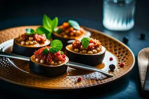 small stuffed eggplant on a plate with spoons. AI-Generated photo