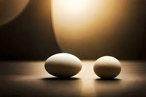 two eggs are shown in front of a light. AI-Generated photo