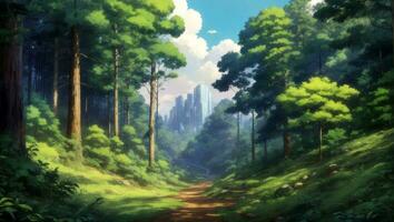 Tropical dense forest background anime style AI Generated photo