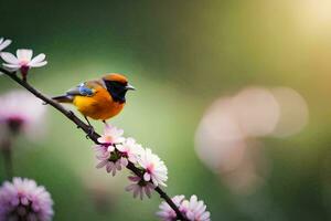 photo wallpaper the sky, flowers, bird, spring, the sun, the bird, spring,. AI-Generated