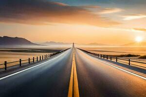 un largo la carretera con el Dom ajuste terminado el desierto. generado por ai foto