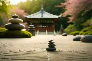 stone labyrinth in the garden of a temple. AI-Generated photo