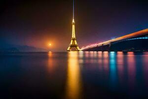 el eiffel torre en París a noche. generado por ai foto