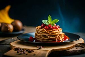pasta with cherry sauce on a plate. AI-Generated photo