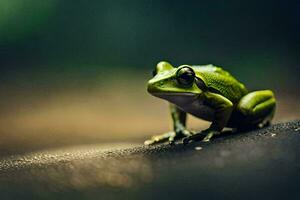 a frog is sitting on the ground. AI-Generated photo