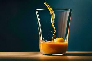 orange juice being poured into a glass. AI-Generated photo