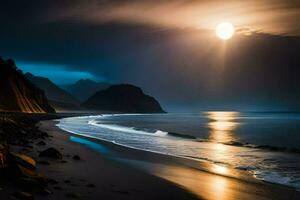 photo wallpaper the sky, moon, night, the sea, the beach, the moon, the. AI-Generated