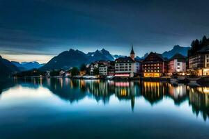 el pueblo de hallstatt, Austria. generado por ai foto