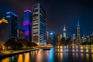 el chicago horizonte a noche. generado por ai foto