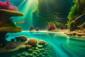 a colorful underwater scene with coral reefs and fish. AI-Generated photo