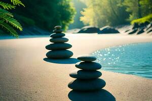 zen stones on the beach. AI-Generated photo