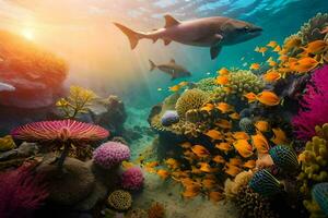 un coral arrecife con pescado y coral. generado por ai foto