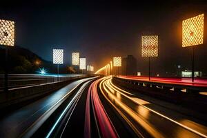 a long exposure photograph of a highway at night. AI-Generated photo