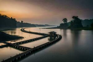 a long exposure photograph of a bridge over a river. AI-Generated photo