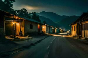 un largo exposición fotografía de un calle a noche. generado por ai foto