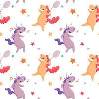 Vector pattern with unicorns and stars