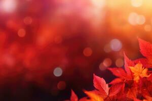 AI generated. Autumn background. Branch of red and pink leaves on a bush on a blurred pink and red background photo